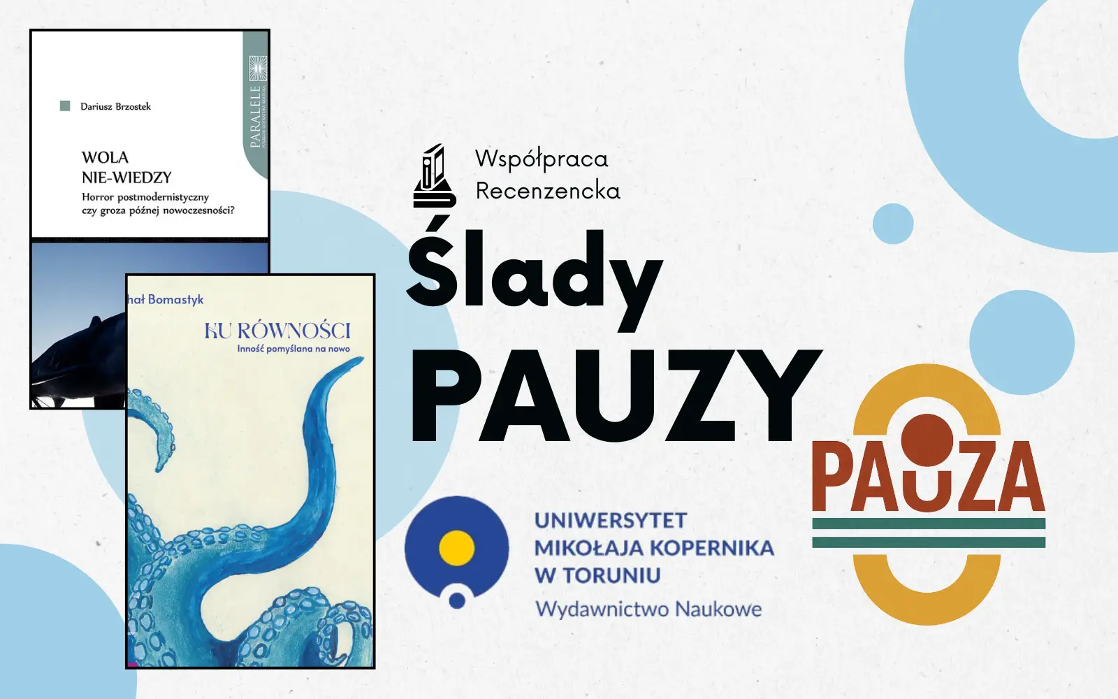 okładki recenzowanych książek, obok napis ślady pauzy