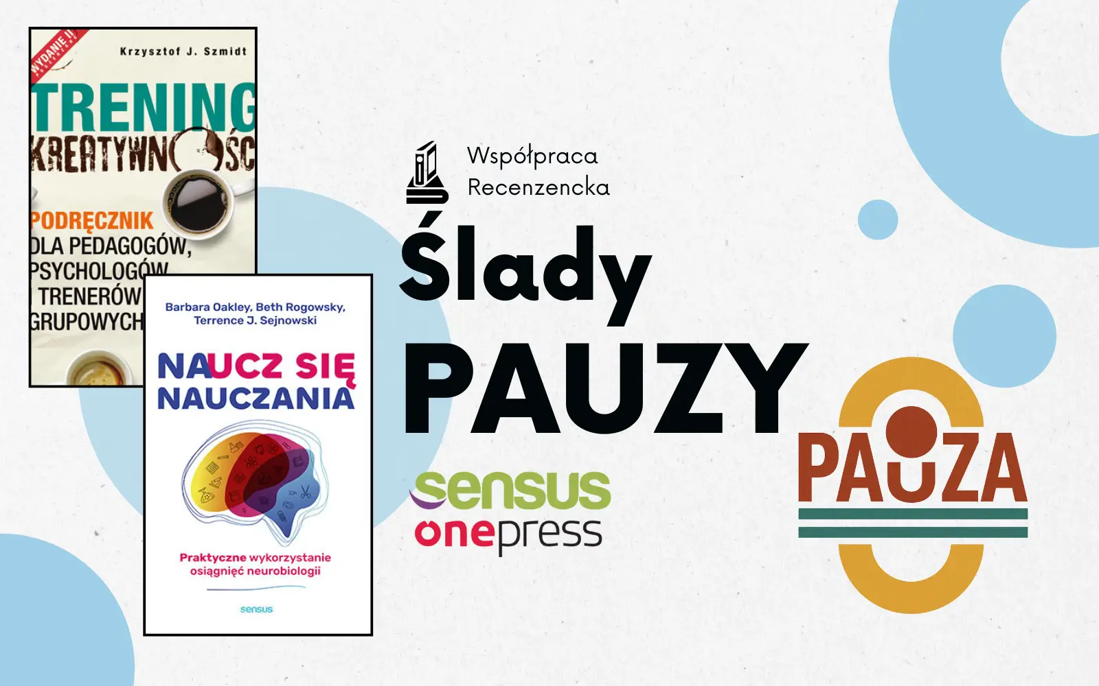 okładki recenzowanych książek, obok napis ślady pauzy