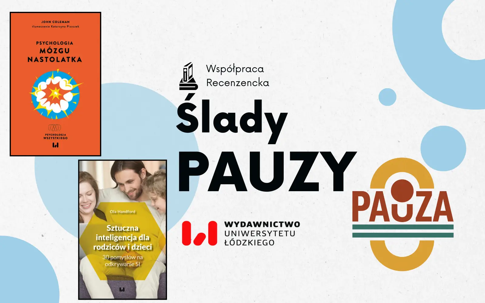 okładki recenzowanych książek, obok napis "ślady pauzy"