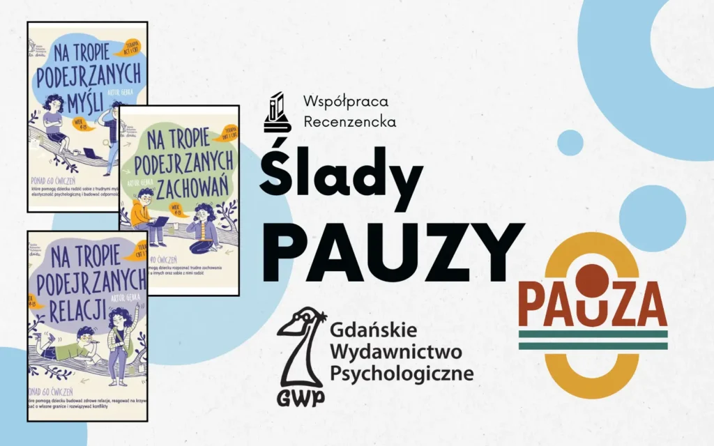okładki recenzowanych książek, obok napis ślady pauzy