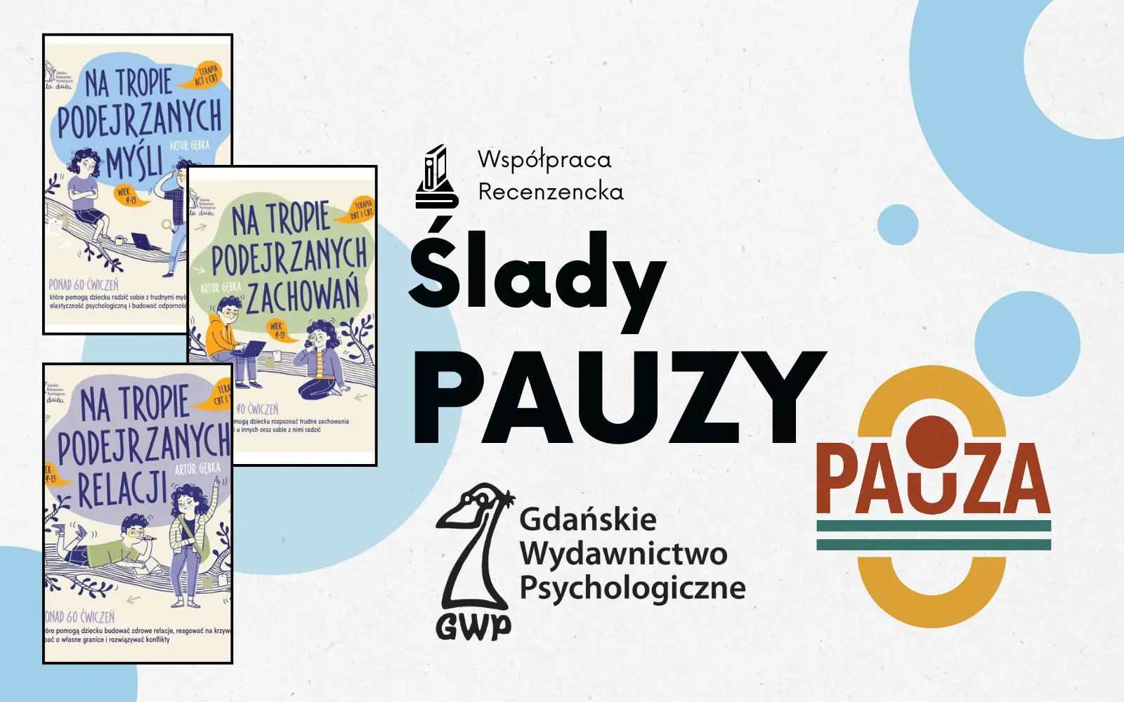 okładki recenzowanych książek, obok napis ślady pauzy